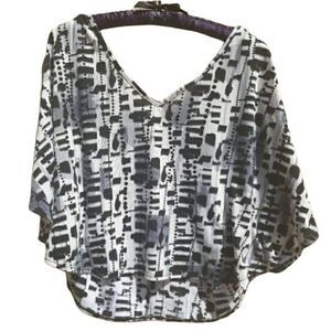 Fiona & Purple Top Retro‎ 80’s Abstract Animal Print Batwing Lace Back Sz L